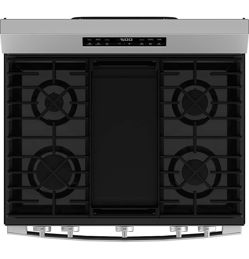 GE - 30 in. Wide 5 Burners 5.3 Cu. Ft. Freestanding Gas Range with Self-Clean and Steam Cleaning Option and Crisp Mode - Stainless Steel
