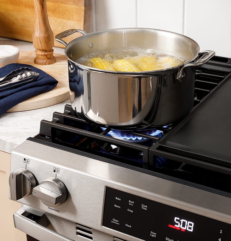 GE - 30 in. Wide 5 Burners 5.3 Cu. Ft. Freestanding Gas Range with Self-Clean and Steam Cleaning Option and Crisp Mode - Stainless Steel