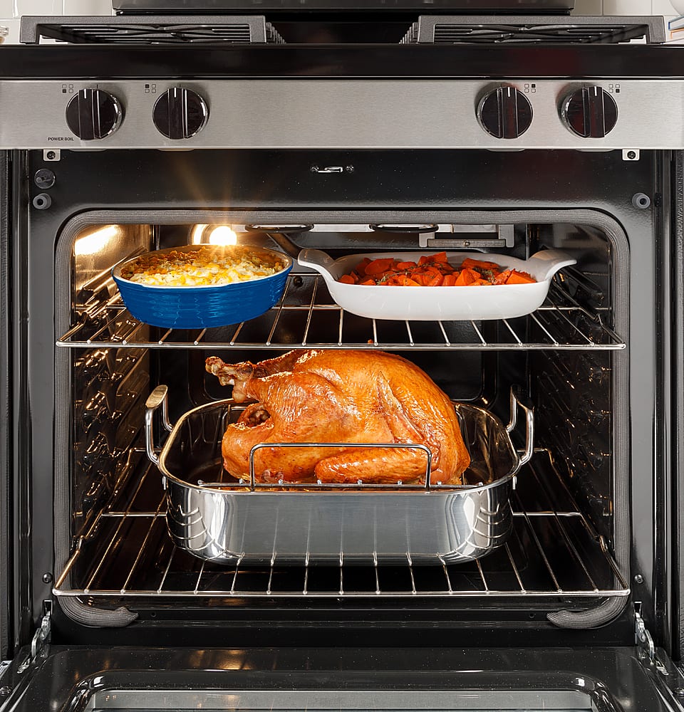GE - 30 in. Wide 5 Burners 5.3 Cu. Ft. Freestanding Gas Range with Self-Clean and Steam Cleaning Option and Crisp Mode - Stainless Steel
