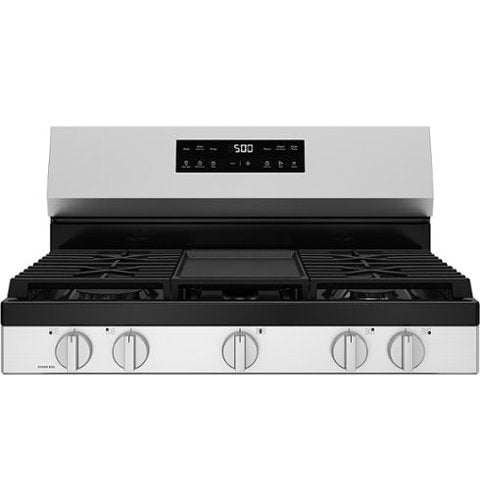 GE - 30 in. Wide 5 Burners 5.3 Cu. Ft. Freestanding Gas Range with Self-Clean and Steam Cleaning Option and Crisp Mode - Stainless Steel