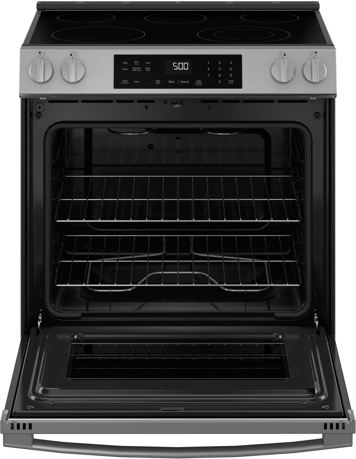 GE - 30 in. Wide 5 Elements 5.3 Cu. Ft. Slide-In Electric Range with Self-Clean and Steam Cleaning Option and Crisp Mode - Stainless Steel