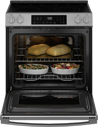GE - 30 in. Wide 5 Elements 5.3 Cu. Ft. Slide-In Electric Range with Self-Clean and Steam Cleaning Option and Crisp Mode - Stainless Steel