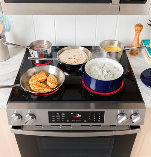GE - 30 in. Wide 5 Elements 5.3 Cu. Ft. Slide-In Electric Range with Self-Clean and Steam Cleaning Option and Crisp Mode - Stainless Steel