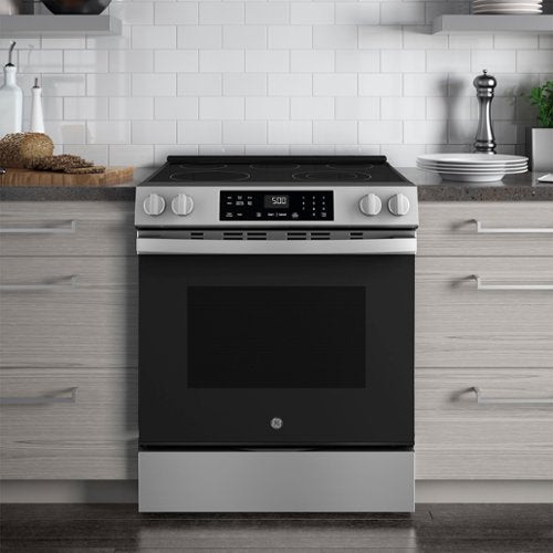 GE - 30 in. Wide 5 Elements 5.3 Cu. Ft. Slide-In Electric Range with Self-Clean and Steam Cleaning Option and Crisp Mode - Stainless Steel
