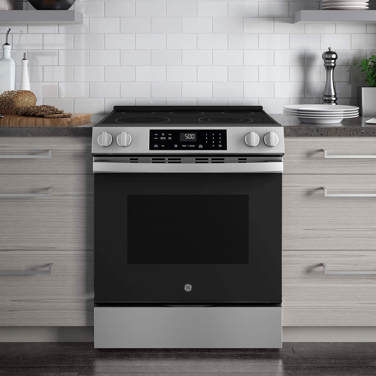 GE - 30 in. Wide 5 Elements 5.3 Cu. Ft. Slide-In Electric Range with Self-Clean and Steam Cleaning Option and Crisp Mode - Stainless Steel