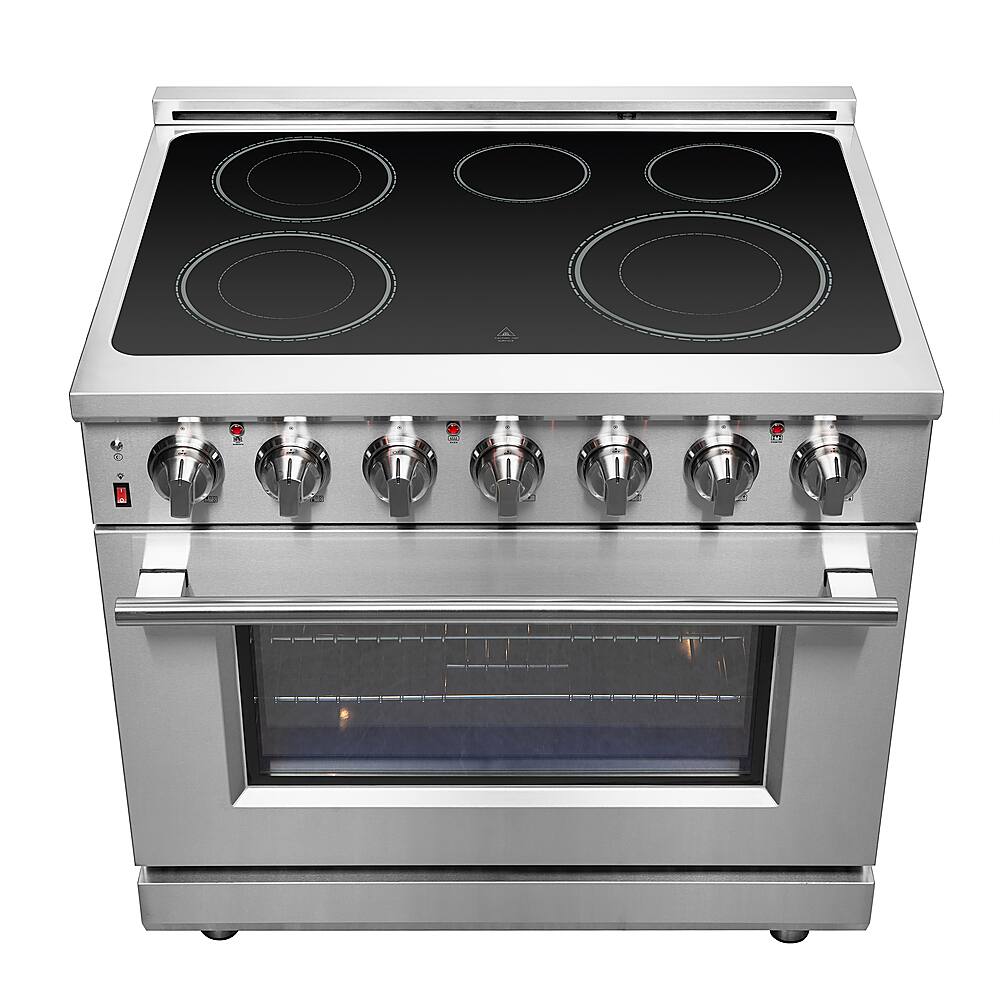 Forno Appliances - 36 in. Wide 5 Elements Massimo 5.36 Cu. Ft. Freestanding Electric Range with Steam Cleaning and Chef Door - Stainless Steel