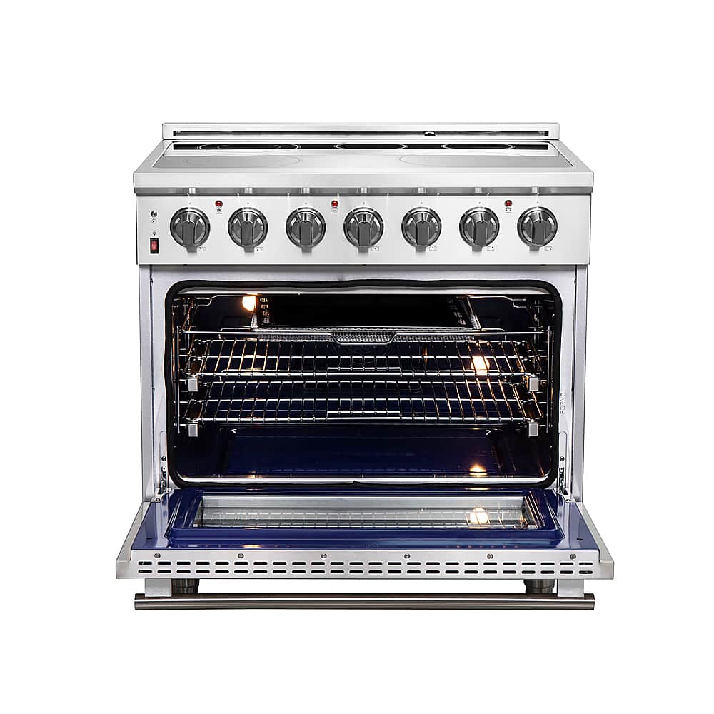 Forno Appliances - 36 in. Wide 5 Elements Massimo 5.36 Cu. Ft. Freestanding Electric Range with Steam Cleaning and Chef Door - Stainless Steel