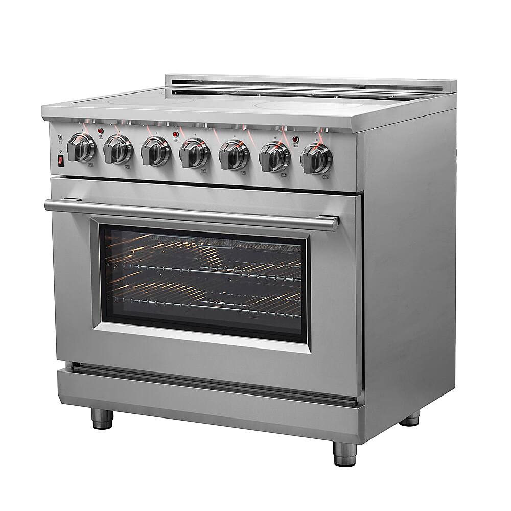 Forno Appliances - 36 in. Wide 5 Elements Massimo 5.36 Cu. Ft. Freestanding Electric Range with Steam Cleaning and Chef Door - Stainless Steel