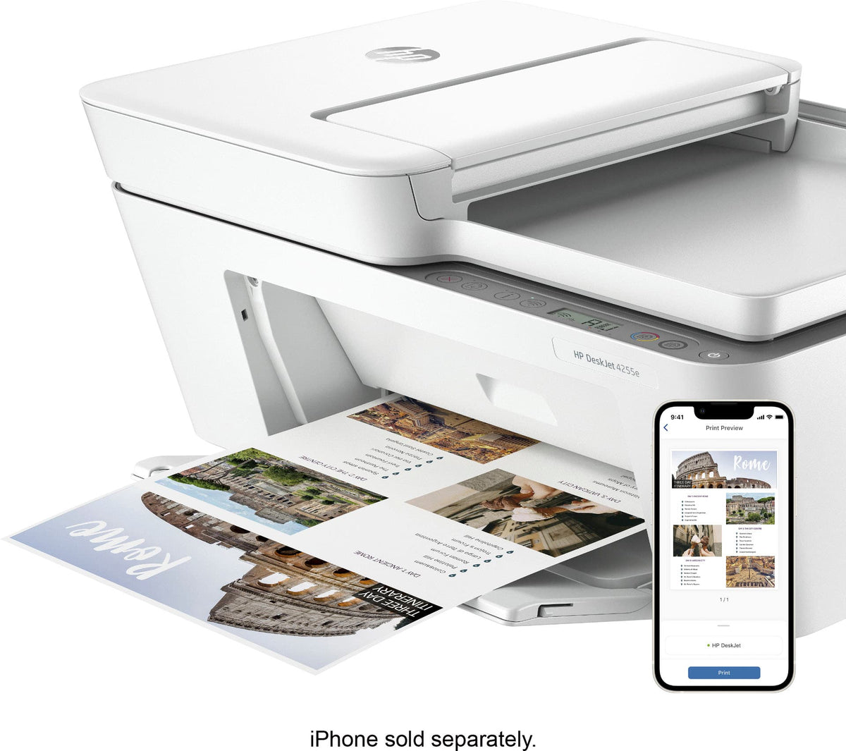 HP - DeskJet 4255e Wireless AI-Enabled All-in-One Inkjet Printer with 3 Months of Instant Ink - White