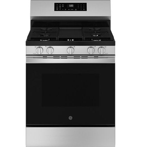 GE - 30 in. Wide 5 Burners 5.3 Cu. Ft. Freestanding Gas Convection Range with Steam Cleaning and EasyWash Oven Tray - Stainless Steel