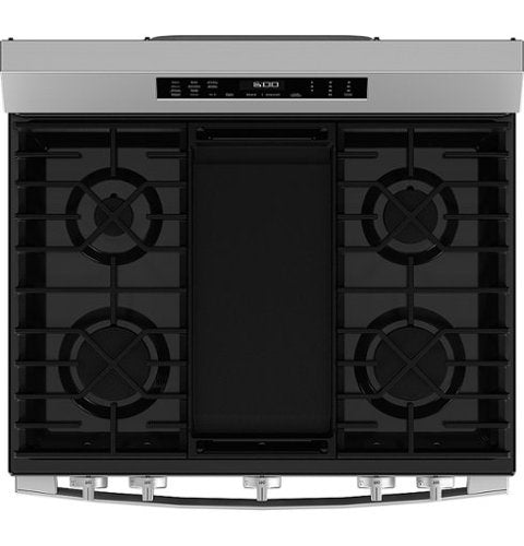 GE - 30 in. Wide 5 Burners 5.3 Cu. Ft. Freestanding Gas Convection Range with Steam Cleaning and EasyWash Oven Tray - Stainless Steel