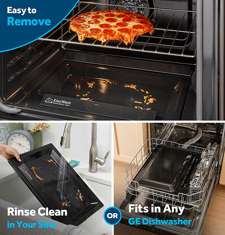 GE - 30 in. Wide 5 Burners 5.3 Cu. Ft. Freestanding Gas Convection Range with Steam Cleaning and EasyWash Oven Tray - Stainless Steel