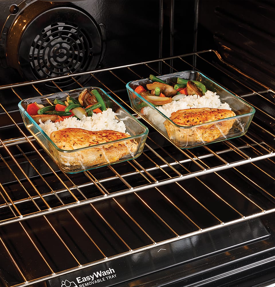 GE - 30 in. Wide 5 Burners 5.3 Cu. Ft. Freestanding Gas Convection Range with Steam Cleaning and EasyWash Oven Tray - Stainless Steel