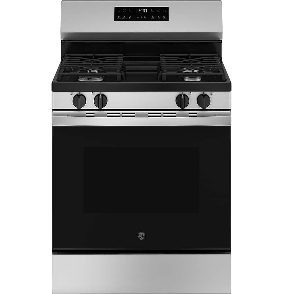 GE - 30 in. Wide 4 Burners 5.3 Cu.Ft. Freestanding Gas Range with Self-Clean and Steam Cleaning Option and Built-In Wi-Fi - Stainless Steel