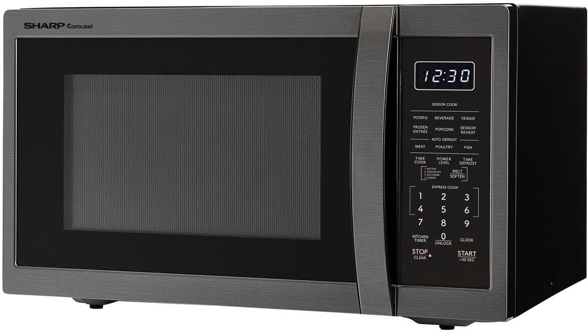 Sharp - 1.4 cu ft Countertop Microwave With Sensor Cooking - Black Stainless Steel