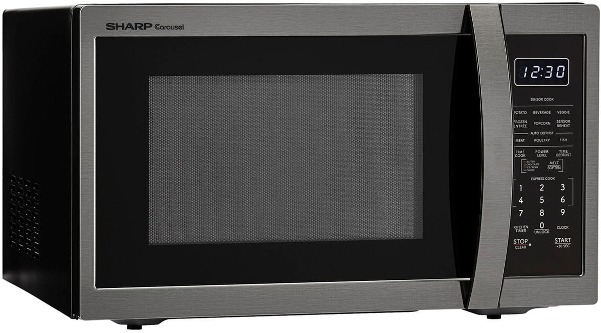 Sharp - 1.4 cu ft Countertop Microwave With Sensor Cooking - Black Stainless Steel