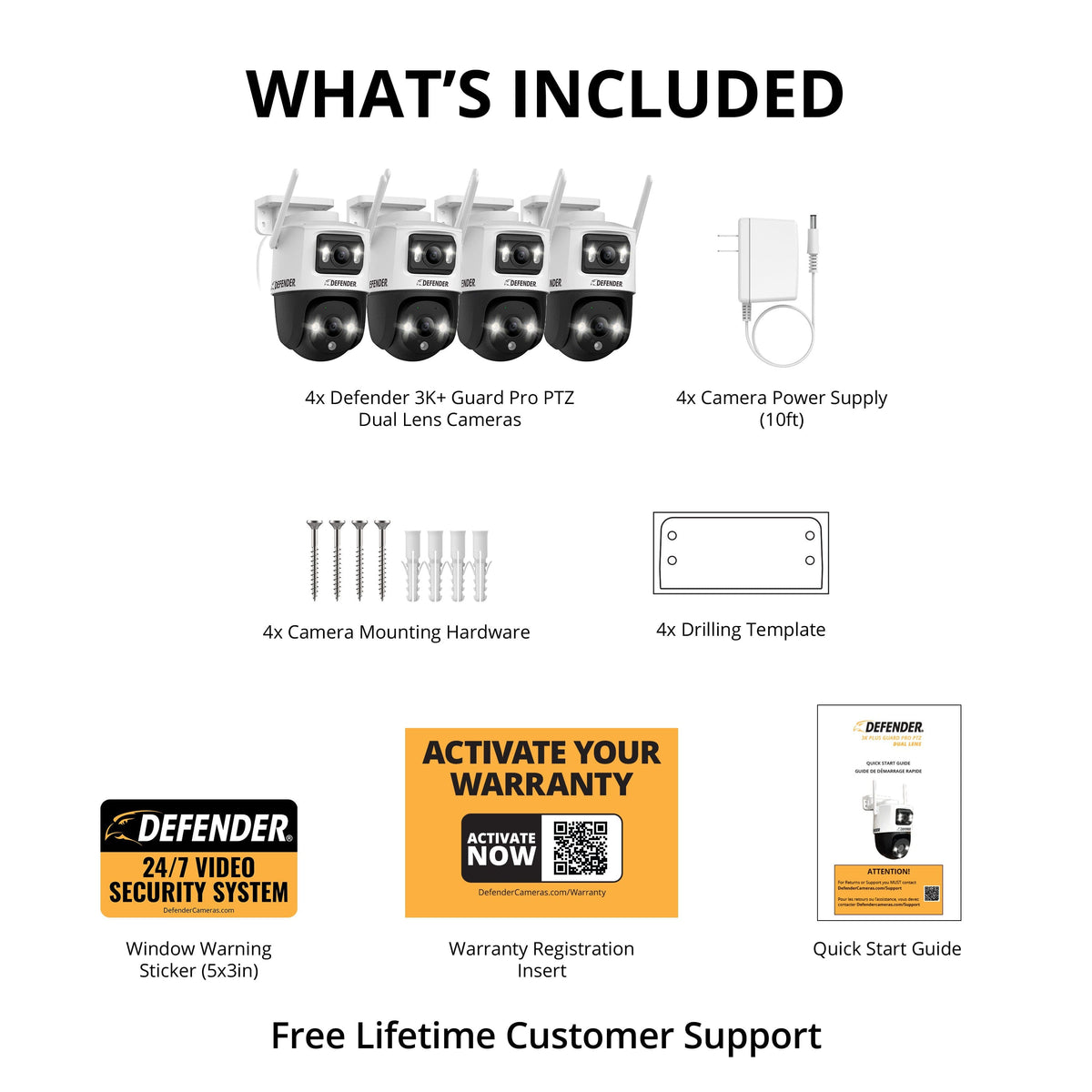 Defender - AI POWERED Guard Pro 3K PLUS Dual Lens PTZ Wi-Fi 6 Plug-in Security Camera - 4 Pack - White
