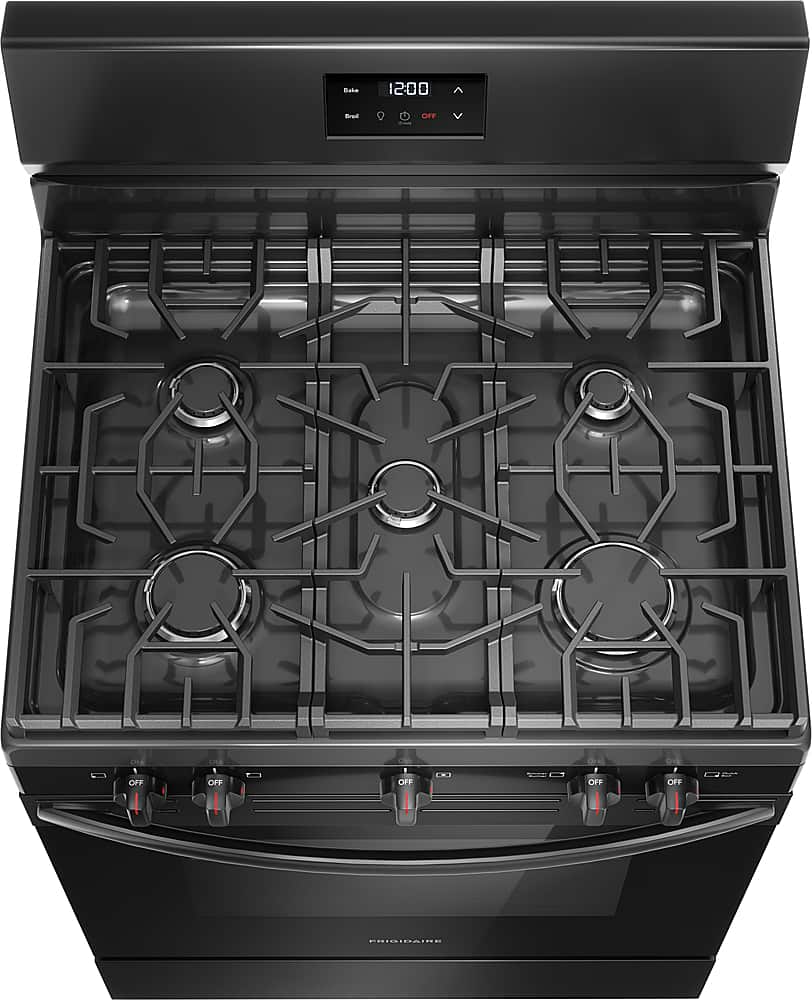 Frigidaire - 30 in. Wide 5 burners 5.1 Cu. Ft Freestanding Gas Range with Quick Boil Burner - Black