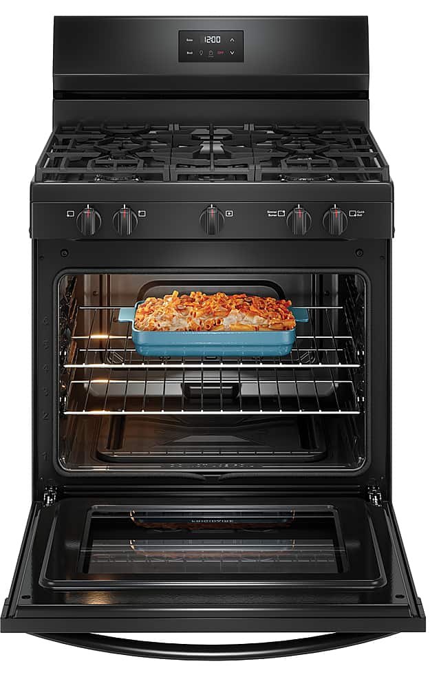 Frigidaire - 30 in. Wide 5 burners 5.1 Cu. Ft Freestanding Gas Range with Quick Boil Burner - Black