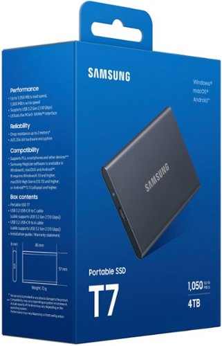 Samsung - T7 4TB External USB 3.2 Gen 2 Portable SSD with Hardware Encryption - Titan Gray