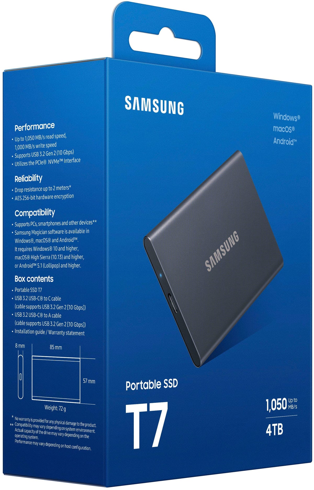 Samsung - T7 4TB External USB 3.2 Gen 2 Portable SSD with Hardware Encryption - Titan Gray