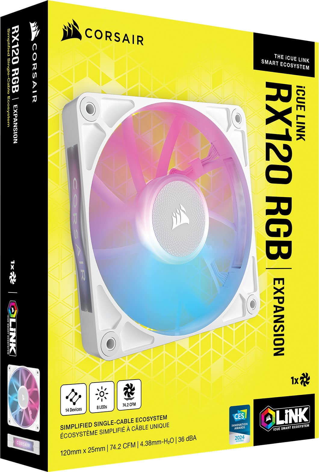 CORSAIR - iCUE LINK RX120 RGB 120mm PWM Computer Case Fan Expansion Fan - White