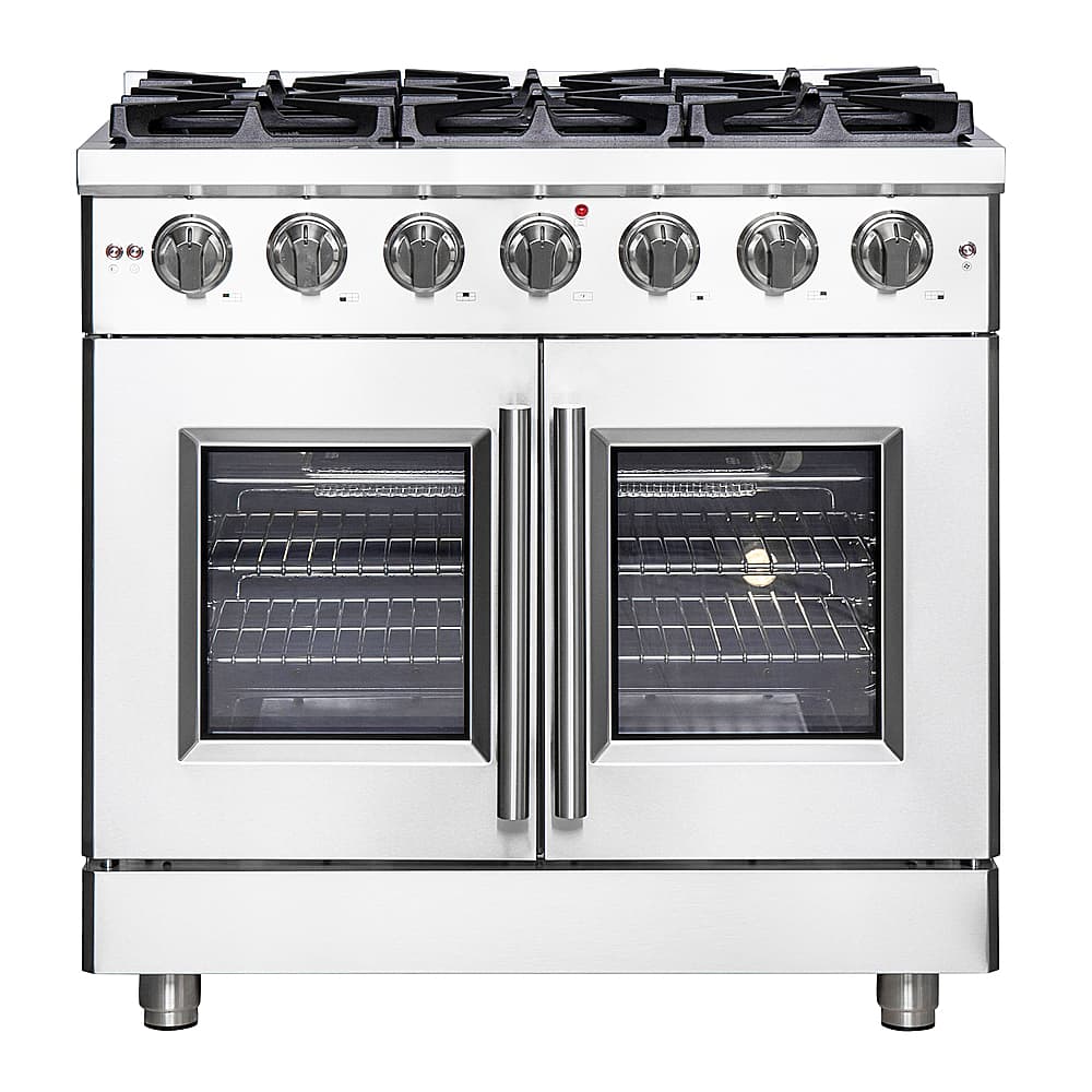 Forno Appliances - 36 in. Wide 6 Burner Massimo 5.36 cu.ft. Freestanding Gas Convection Range with French Doors and Air Fryer Kit - Stainless Steel