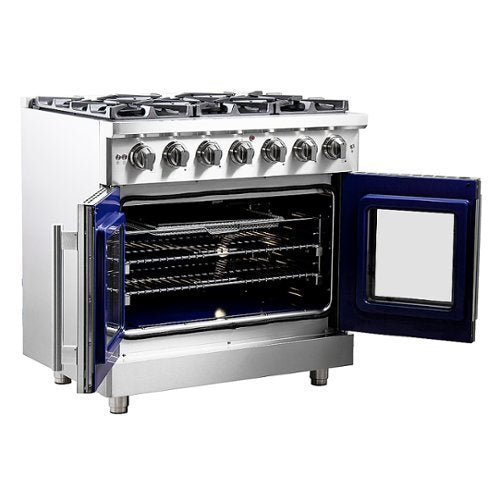 Forno Appliances - 36 in. Wide 6 Burner Massimo 5.36 cu.ft. Freestanding Gas Convection Range with French Doors and Air Fryer Kit - Stainless Steel