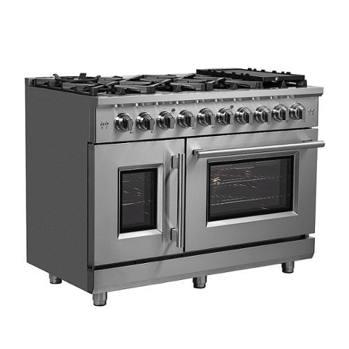 Forno Appliances - 48 in. Wide 8 Burner Massimo 6.58 cu.ft. Freestanding Double Oven Gas Convection Range with French Doors - Stainless Steel