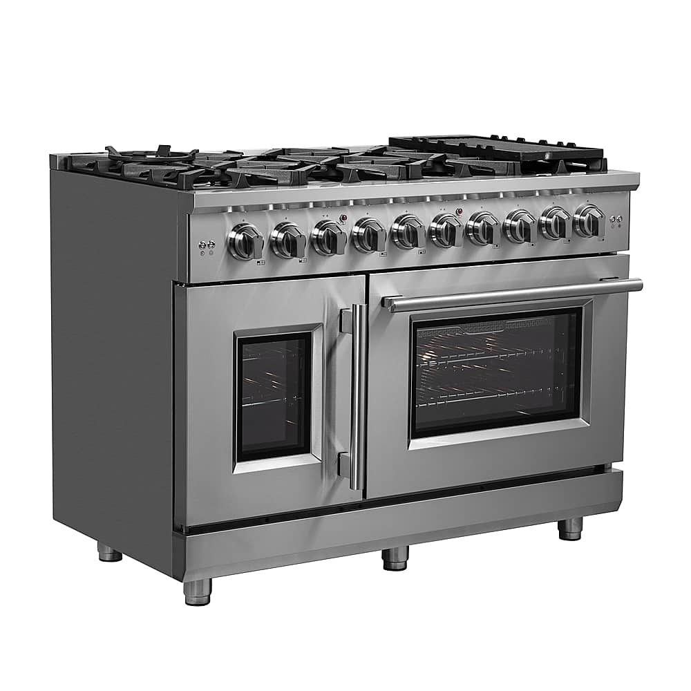 Forno Appliances - 48 in. Wide 8 Burner Massimo 6.58 cu.ft. Freestanding Double Oven Gas Convection Range with French Doors - Stainless Steel