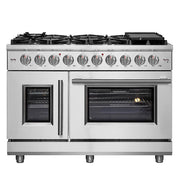 Forno Appliances - 48 in. Wide 8 Burner Massimo 6.58 cu.ft. Freestanding Double Oven Gas Convection Range with French Doors - Stainless Steel