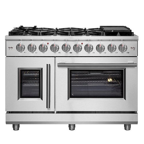 Forno Appliances - 48 in. Wide 8 Burner Massimo 6.58 cu.ft. Freestanding Double Oven Gas Convection Range with French Doors - Stainless Steel
