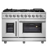 Forno Appliances - 48 in. Wide 8 Burner Massimo 6.58 cu.ft. Freestanding Double Oven Gas Convection Range with French Doors - Stainless Steel