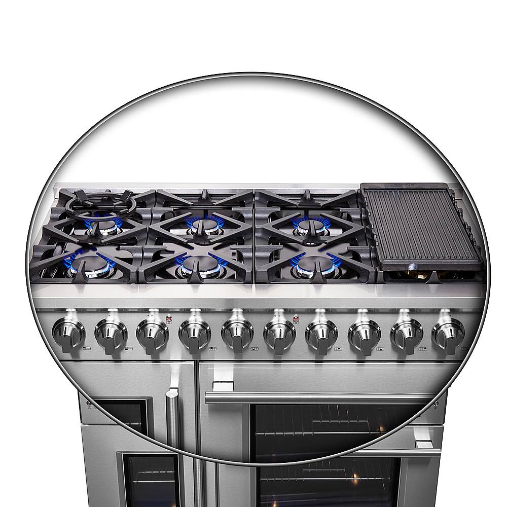 Forno Appliances - 48 in. Wide 8 Burner Massimo 6.58 cu.ft. Freestanding Double Oven Gas Convection Range with French Doors - Stainless Steel