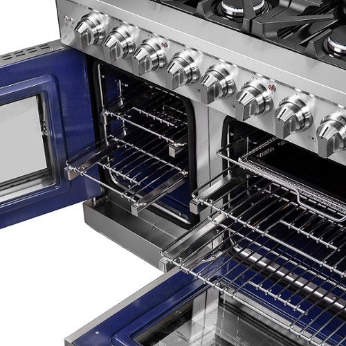 Forno Appliances - 48 in. Wide 8 Burner Massimo 6.58 cu.ft. Freestanding Double Oven Gas Convection Range with French Doors - Stainless Steel