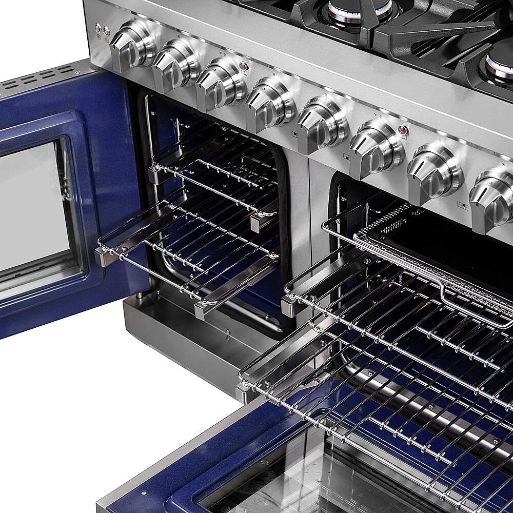 Forno Appliances - 48 in. Wide 8 Burner Massimo 6.58 cu.ft. Freestanding Double Oven Gas Convection Range with French Doors - Stainless Steel