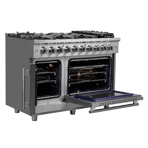 Forno Appliances - 48 in. Wide 8 Burner Massimo 6.58 cu.ft. Freestanding Double Oven Gas Convection Range with French Doors - Stainless Steel