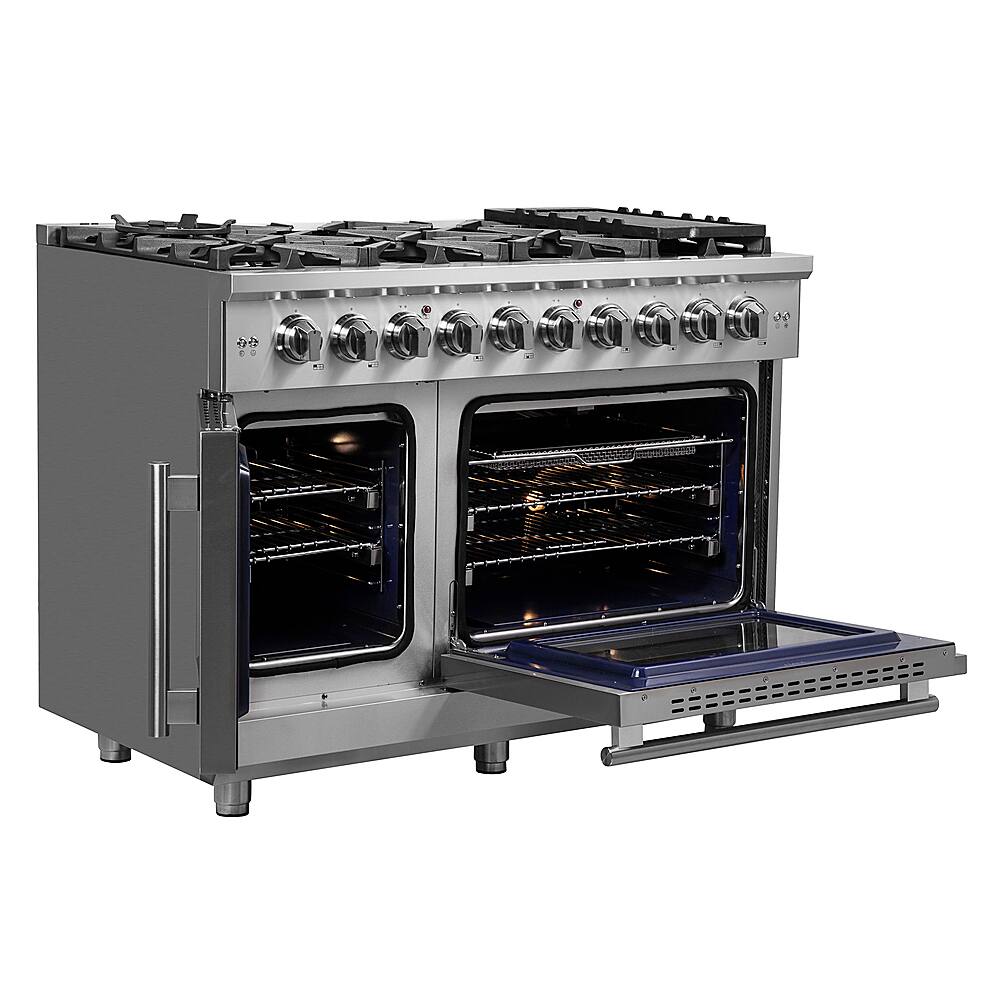 Forno Appliances - 48 in. Wide 8 Burner Massimo 6.58 cu.ft. Freestanding Double Oven Gas Convection Range with French Doors - Stainless Steel