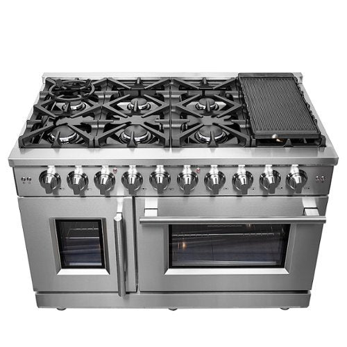 Forno Appliances - 48 in. Wide 8 Burner Massimo 6.58 cu.ft. Freestanding Double Oven Gas Convection Range with French Doors - Stainless Steel