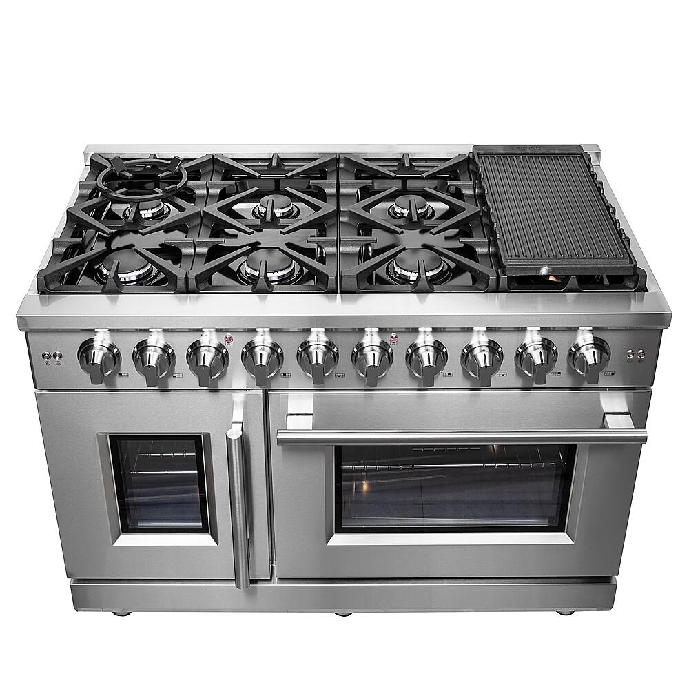 Forno Appliances - 48 in. Wide 8 Burner Massimo 6.58 cu.ft. Freestanding Double Oven Gas Convection Range with French Doors - Stainless Steel