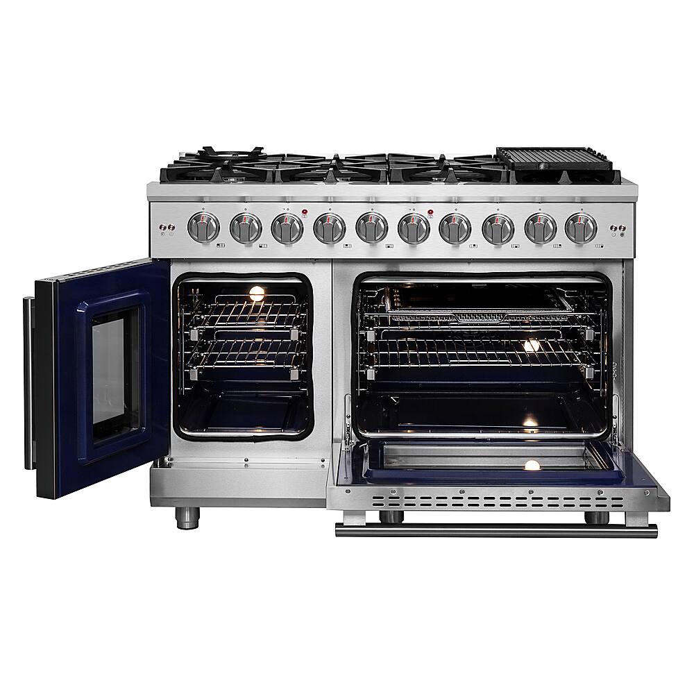 Forno Appliances - 48 in. Wide 8 Burner Massimo 6.58 cu.ft. Freestanding Double Oven Gas Convection Range with French Doors - Stainless Steel