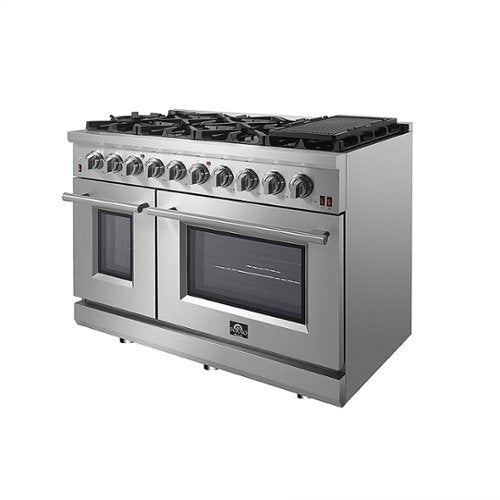 Forno Appliances - 48 in. Wide 8 Burner Massimo 6.58 cu.ft. Freestanding Double Oven Gas Convection Range with Air Fryer Kit - Stainless Steel
