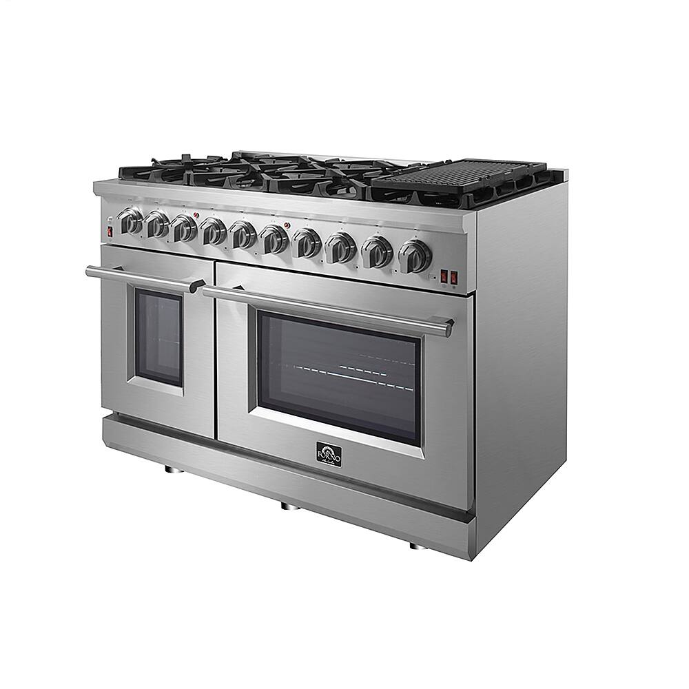 Forno Appliances - 48 in. Wide 8 Burner Massimo 6.58 cu.ft. Freestanding Double Oven Gas Convection Range with Air Fryer Kit - Stainless Steel