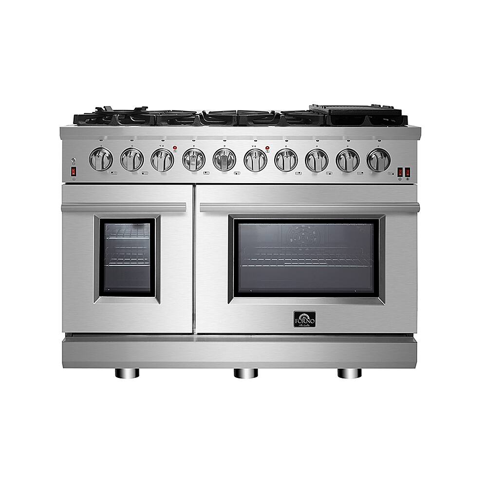 Forno Appliances - 48 in. Wide 8 Burner Massimo 6.58 cu.ft. Freestanding Double Oven Gas Convection Range with Air Fryer Kit - Stainless Steel