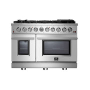 Forno Appliances - 48 in. Wide 8 Burner Massimo 6.58 cu.ft. Freestanding Double Oven Gas Convection Range with Air Fryer Kit - Stainless Steel