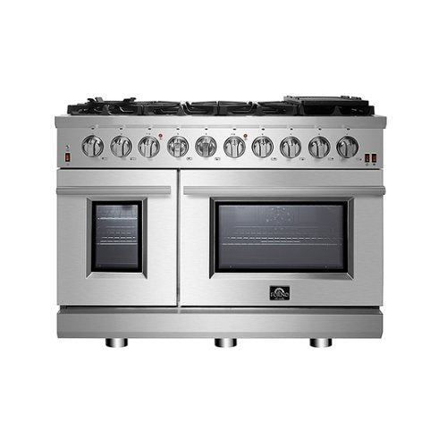 Forno Appliances - 48 in. Wide 8 Burner Massimo 6.58 cu.ft. Freestanding Double Oven Gas Convection Range with Air Fryer Kit - Stainless Steel