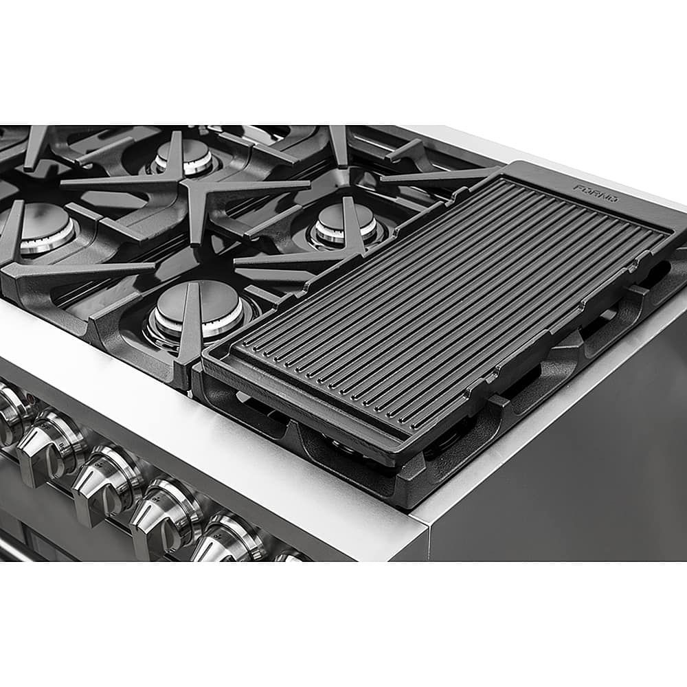 Forno Appliances - 48 in. Wide 8 Burner Massimo 6.58 cu.ft. Freestanding Double Oven Gas Convection Range with Air Fryer Kit - Stainless Steel