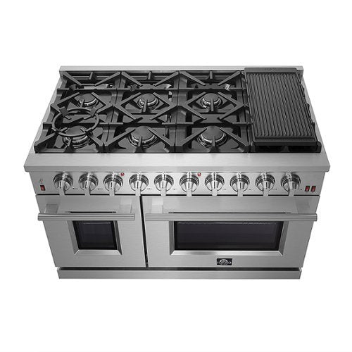 Forno Appliances - 48 in. Wide 8 Burner Massimo 6.58 cu.ft. Freestanding Double Oven Gas Convection Range with Air Fryer Kit - Stainless Steel