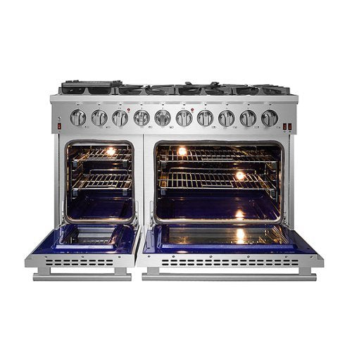 Forno Appliances - 48 in. Wide 8 Burner Massimo 6.58 cu.ft. Freestanding Double Oven Gas Convection Range with Air Fryer Kit - Stainless Steel
