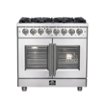 Forno Appliances - 36 in. Wide 6 Burner Massimo 5.36 cu.ft. Freestanding Dual Fuel Convection Range with Steam Cleaning and French Doors - Stainless Steel